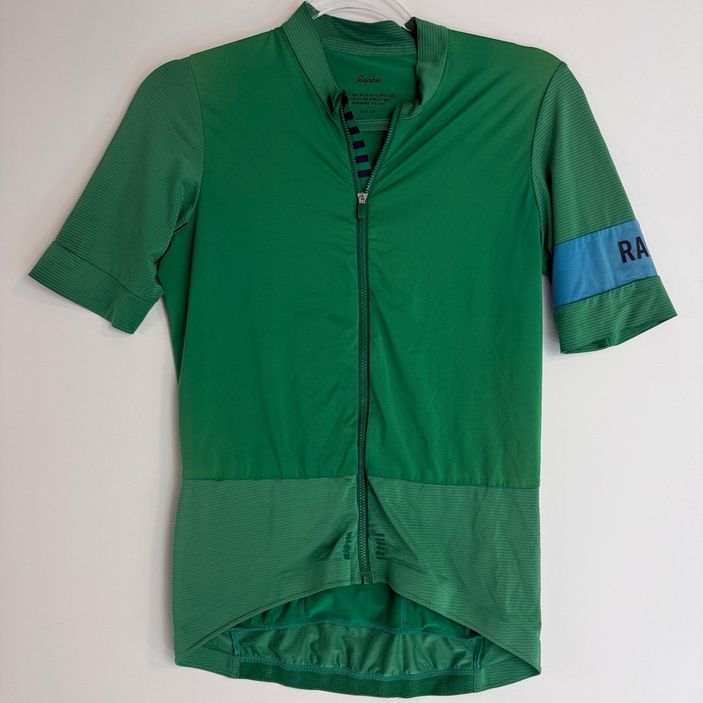 Rapha Pro Team Cycling Jersey Mens M Green Blue Armband Short Sleeve Full Zip